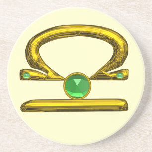 LIBRA ZODIAC BIRTHDAY JEWEL Smarald, Gold und Crem Getränkeuntersetzer