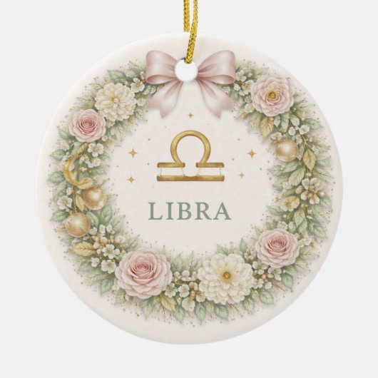 Libra Zodiac Christmas Ornament – Blush Floral Wre (Vorne)