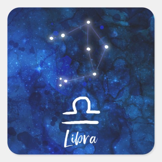 Libra Zodiac Constellation Blue Galaxy Celestial Quadratischer Aufkleber (Vorderseite)