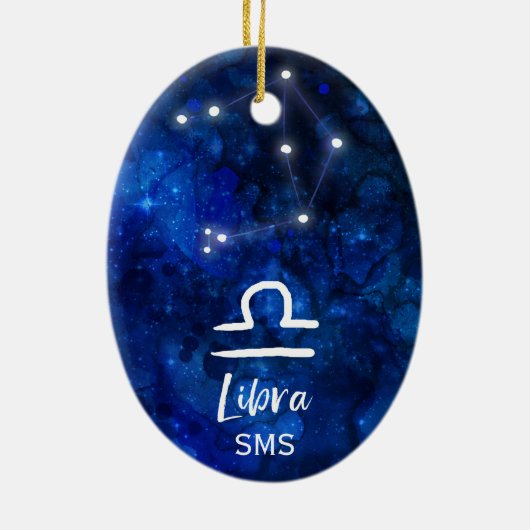 Libra Zodiac Constellation Blue Galaxy Monogram Keramik Ornament (Hinten)