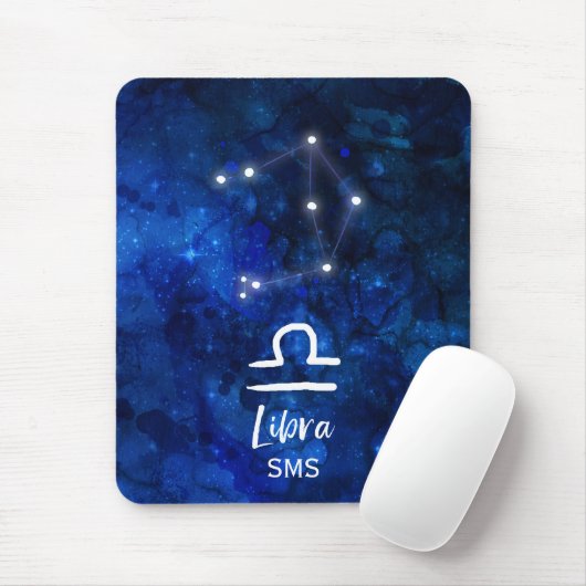 Libra Zodiac Constellation Blue Galaxy Monogram Mousepad (Mit Mouse)