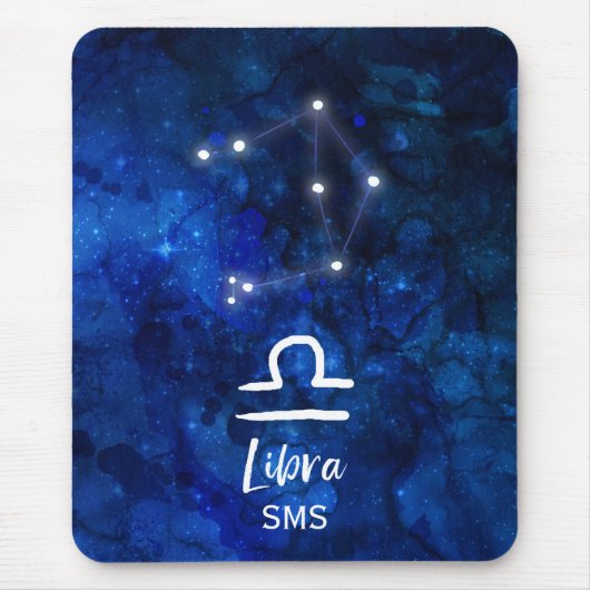 Libra Zodiac Constellation Blue Galaxy Monogram Mousepad (Vorne)