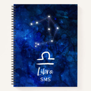 Libra Zodiac Constellation Blue Galaxy Monogram Notizblock