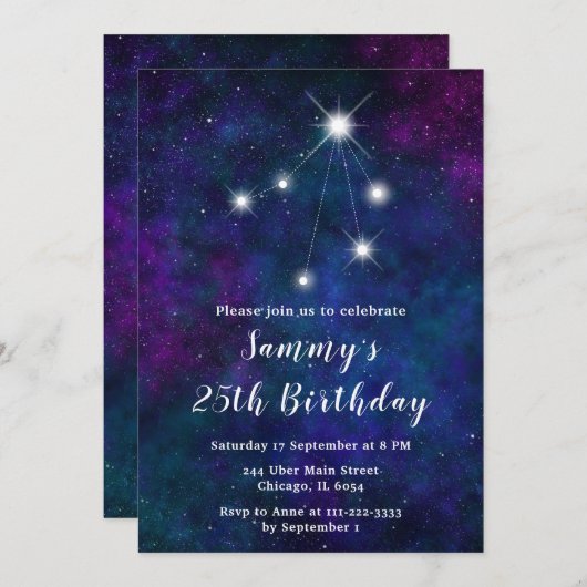 Libra Zodiac Constellation Geburtstagsparty Einladung (Vorne/Hinten)