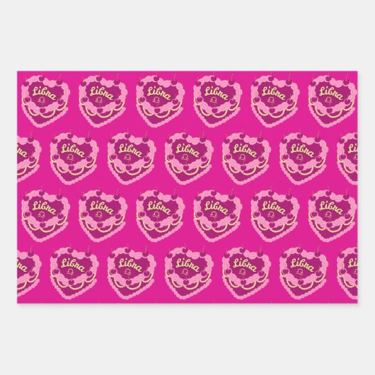 Libra Zodiac Coquette Herz Birthday Cake Geschenkpapier Set (Vorderseite 2)