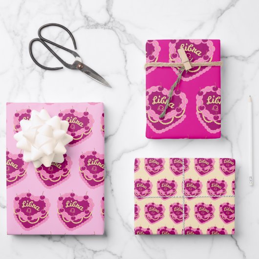 Libra Zodiac Coquette Herz Birthday Cake Geschenkpapier Set (Vorderseite)
