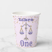 Libra Zodiac First Birthday & Gold Confetti Pappbecher (Rückseite)