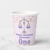 Libra Zodiac First Birthday & Gold Confetti Pappbecher (Vorderseite)