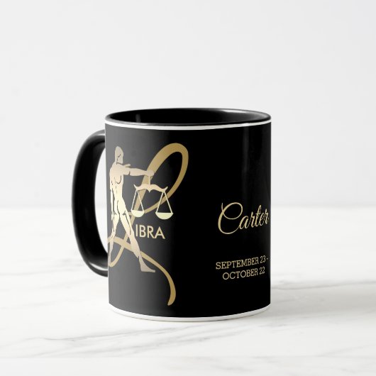 Libra ♎ Zodiac Geburtstagszeichen / Schwarz und Go Tasse (Vorderseite Links)
