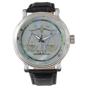 Libra Zodiac Gold Abalone Armbanduhr