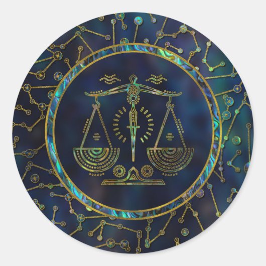 Libra Zodiac Gold Abalone Runder Aufkleber (Vorderseite)