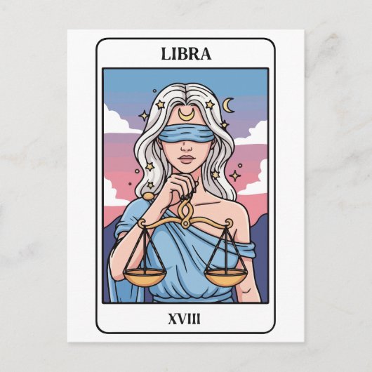 Libra Zodiac Illustration Tarot Style Postkarte (Vorderseite)
