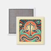 Libra Zodiac Magnet Retro Design (Vorderseite/Rückseite)