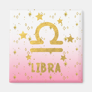 Libra Zodiac Pink und Gold Magnet