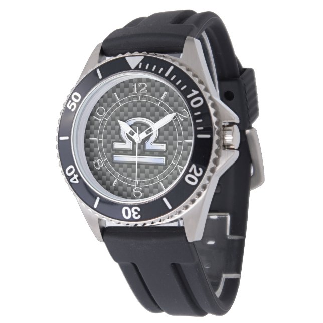 Libra Zodiac Sign auf Black Carbon Dial Armbanduhr (Schrägansicht)