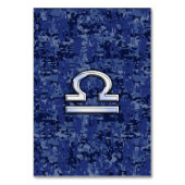Libra Zodiac Sign auf blauer digitaler Camouflage Tischnummer (Vorderseite)