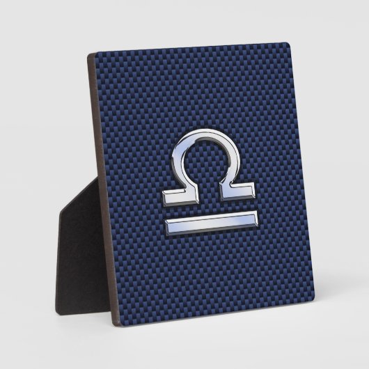 Libra Zodiac Sign auf Blue Carbon Fibre Style Fotoplatte (Vorderseite)