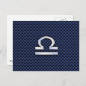 Libra Zodiac Sign auf Blue Carbon Fibre Style Postkarte (Vorne/Hinten)