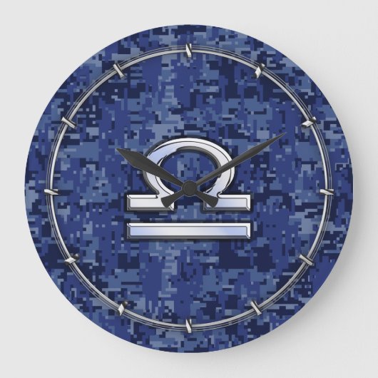 Libra Zodiac Sign auf Blue Digital Camouflage Große Wanduhr (Vorderseite)