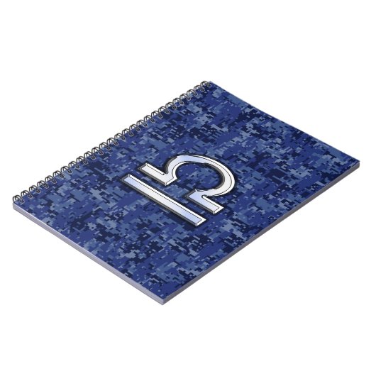 Libra Zodiac Sign auf Blue Digital Camouflage Notizblock (Linke Seite)