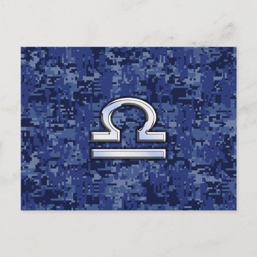 Libra Zodiac Sign auf Blue Digital Camouflage Postkarte (Vorderseite)