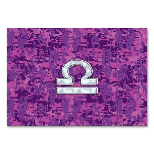 Libra Zodiac Sign auf Fuchsia Digital Camouflage Tischnummer (Vorderseite)