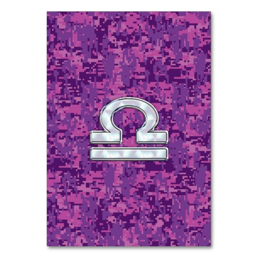 Libra Zodiac Sign auf Fuchsia Digital Camouflage Tischnummer (Vorderseite)