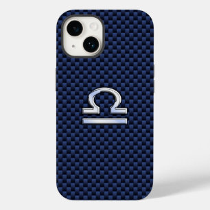 Libra Zodiac Sign auf Navy Blue Carbon Fibre Case-Mate iPhone 14 Hülle