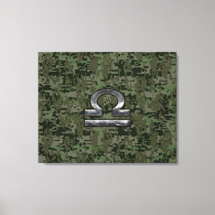 Libra Zodiac Sign auf Woodland Green digitale Camo Leinwanddruck