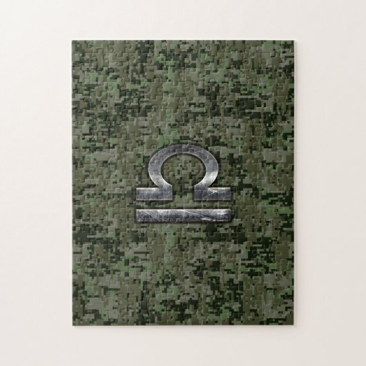 Libra Zodiac Sign auf Woodland Green digitale Camo Puzzle (Vertikal)