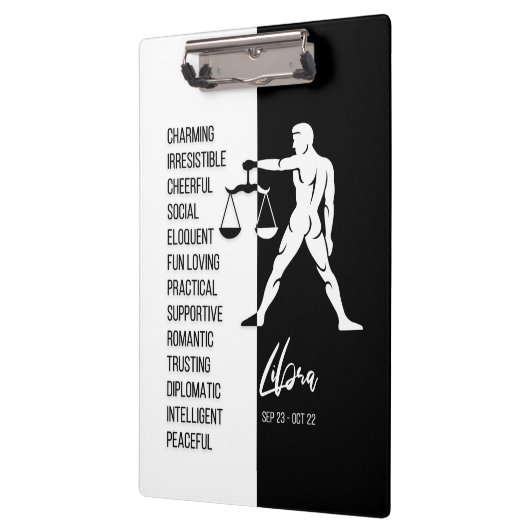 Libra Zodiac Sign Black & White Clipboard Klemmbrett (Links)