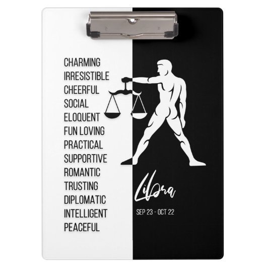 Libra Zodiac Sign Black & White Clipboard Klemmbrett (Vorderseite)