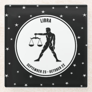 Libra Zodiac Sign, Black & White Glass Untersetzer