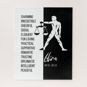 Libra Zodiac Sign, Black & White Jigsaw Puzzle