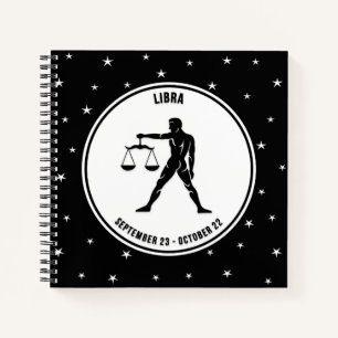 Libra Zodiac Sign, Black & White Notebook Notizblock