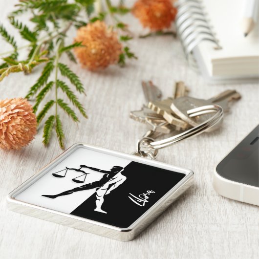 Libra Zodiac Sign, Black & White Schlüsselanhänger (Seite)