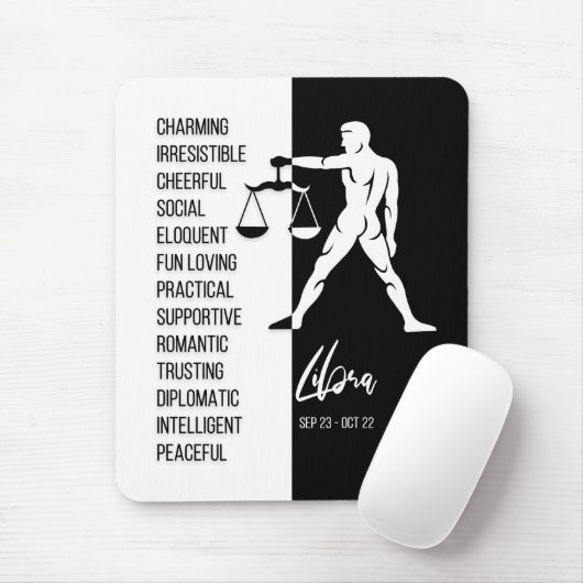 Libra Zodiac Sign Mousepad, Black & White Mousepad (Mit Mouse)