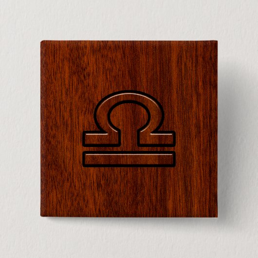 Libra Zodiac Sign on Mahogany Brown Style Print Button (Vorderseite)