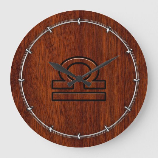 Libra Zodiac Sign on Mahogany Brown Style Print Große Wanduhr (Vorderseite)