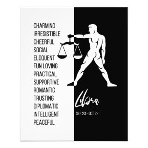 Libra Zodiac Sign Print, Black & White Fotodruck