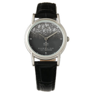 Libra Zodiac Sign Silver Glitzer Sterne Geburtsdat Armbanduhr