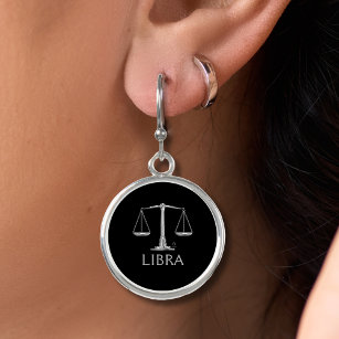 Libra Zodiac Sign Silver Justice Scale Birthday Ohrringe