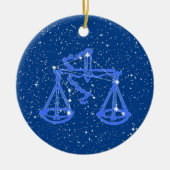 Libra Zodiac Sign with Stars on Deep Blue Keramik Ornament (Vorne)