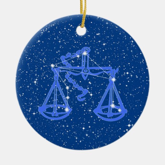 Libra Zodiac Sign with Stars on Deep Blue Keramik Ornament (Vorne)