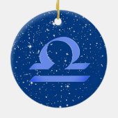 Libra Zodiac Sign with Stars on Deep Blue Keramik Ornament (Hinten)