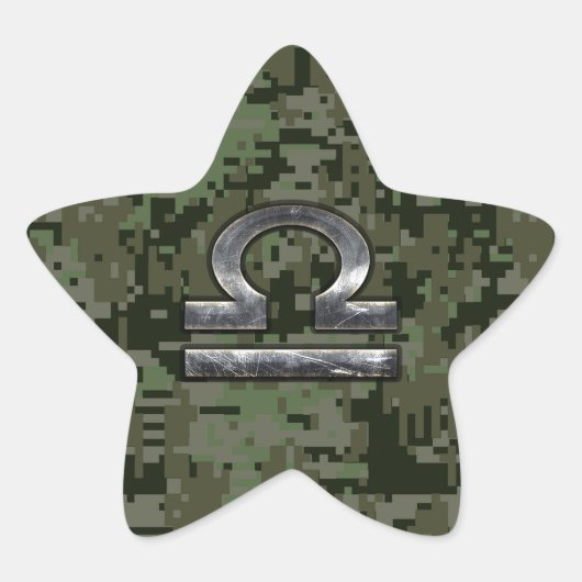 Libra Zodiac Sign Woodland Digital Camouflage Stern-Aufkleber (Vorderseite)
