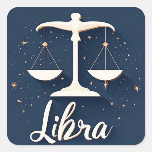 Libra Zodiac Signikon mit Balanced Scales Quadratischer Aufkleber (Vorderseite)