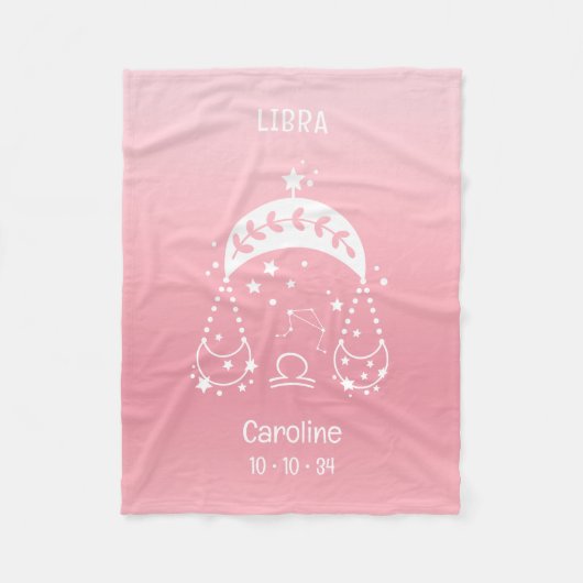 Libra Zodiac Star Name Birthdate Pink Baby Fleecedecke (Vorderseite)