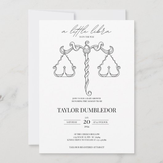 Libra Zodiac Star Sign Astrology Baby Dusche Einladung (Vorderseite)