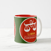 Libra Zodiac Star Sign mit dem Namen des Eigentüme Zweifarbige Tasse (VorderseiteRechts)